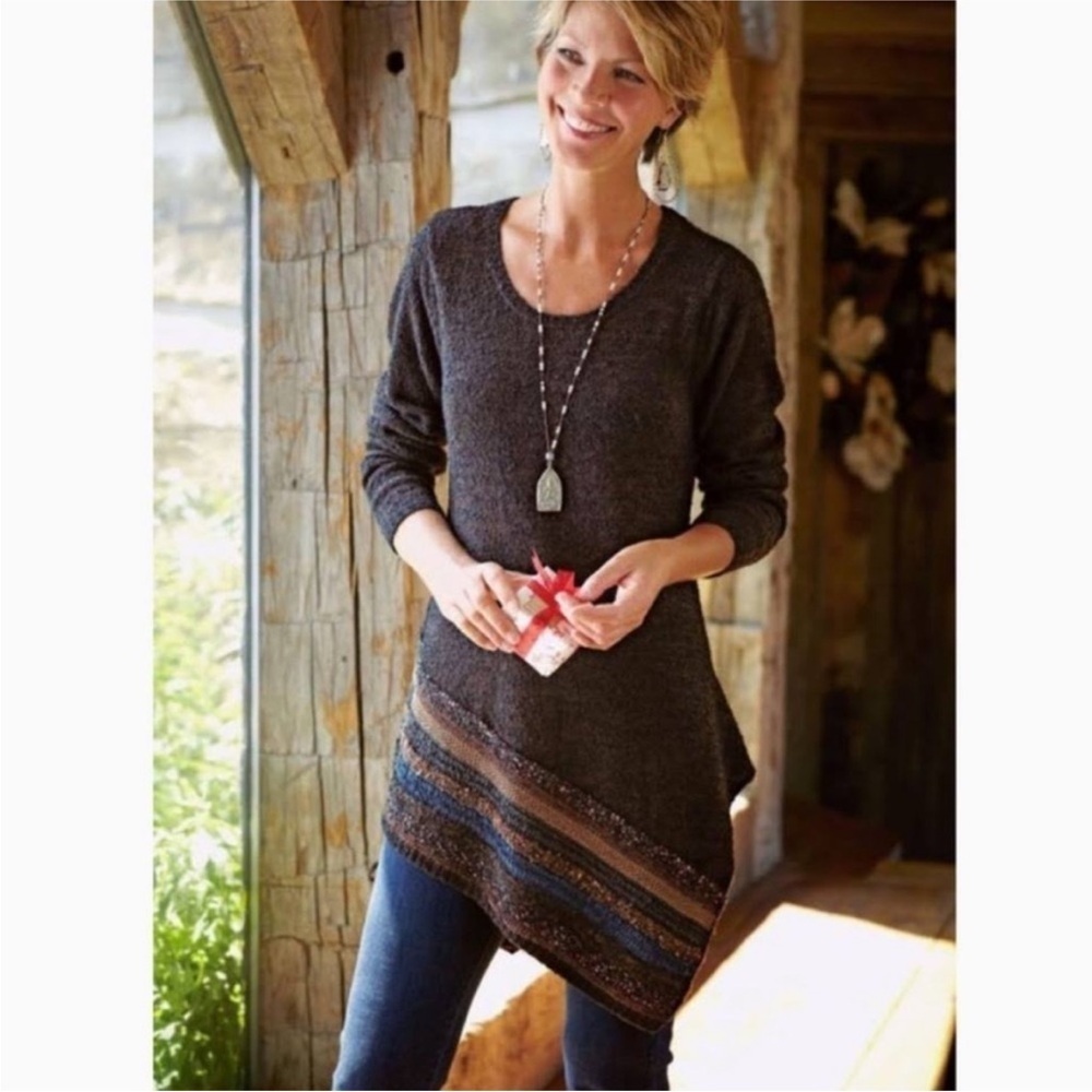 Soft Surroundings Raku Brown Chestnut Asymmetrical‎ Hem Tunic Sweater Medium